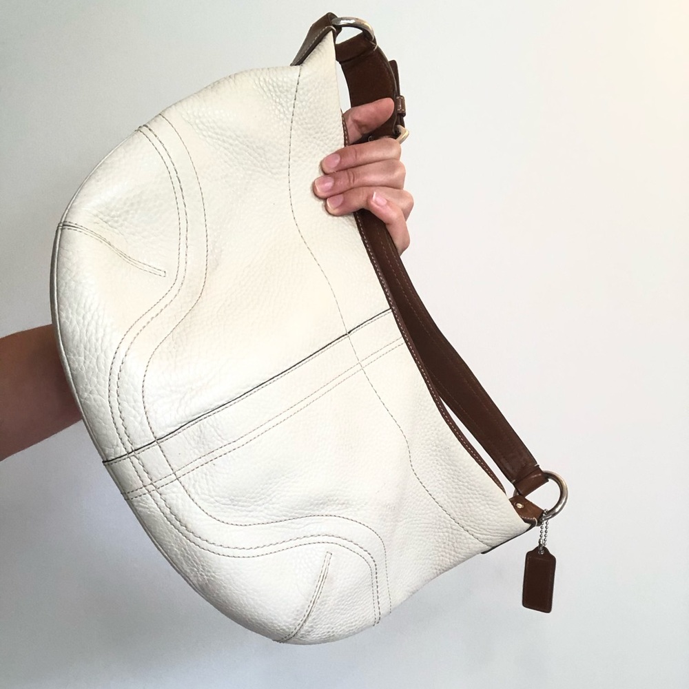 Coach White and Brown Leather Moon Bag